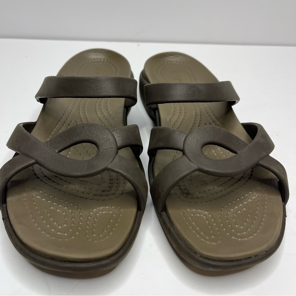 CROCS Meleen Twist Brown Strappy Comfort Slide Sandals Women's Size 8 - Picture 2 of 15